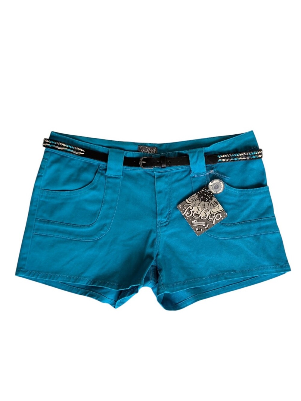 NWT BeBop Stretch Shorts with Braided Belt Junior 13 Teal Pockets DEFECTS